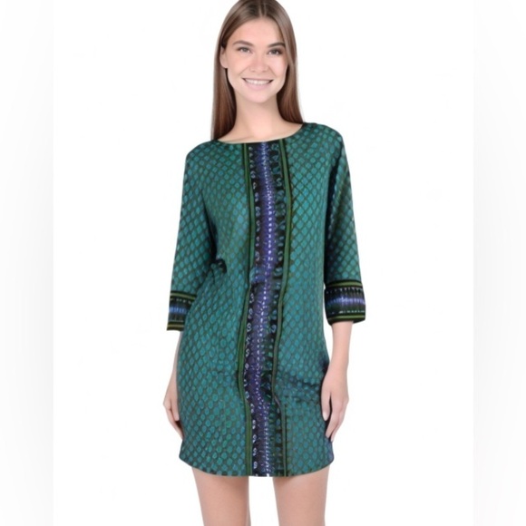 Maggy London Size 10 Woman's Green Purple Black Shift Career Work Holiday Dress - Picture 1 of 10